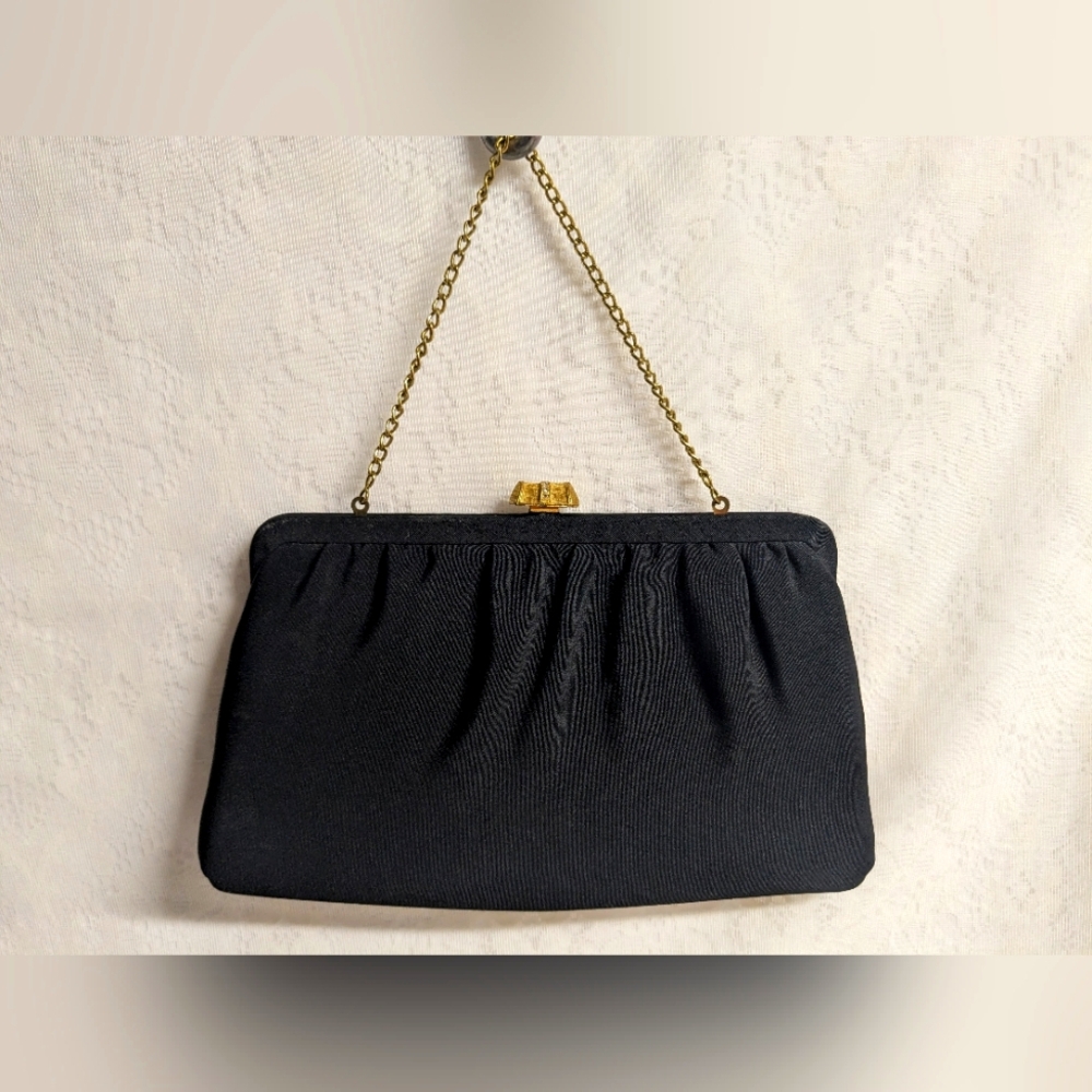 Vintage Black Evening Bag with Rhinestone Clasp – USA Made